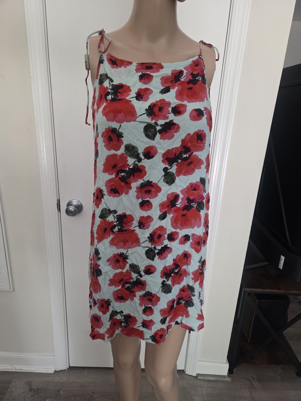 Billabong Mint Green Red Poppy Floral Sundress Medium Boho Festival